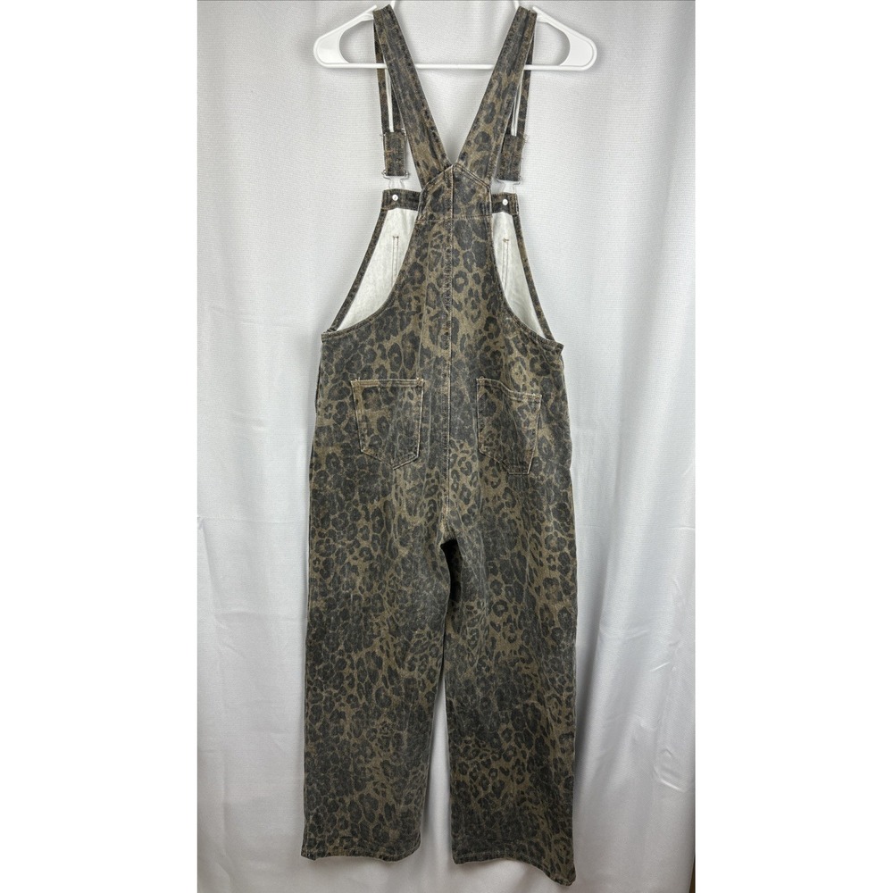 Dazy Wide Leg Overalls Leopard Print Relaxed Fit Medium Black Brown Animal Baggy - Picture 6 of 14